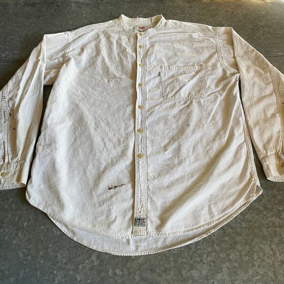 Vintage Levi's Thrashed 90s Workwear Denim Shirt XL White Cream Textured Grunge - Picture 1 of 15